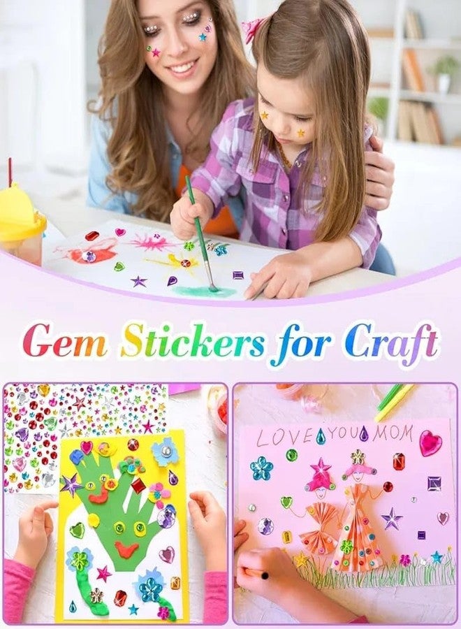 Heart, Round, Flower Shape Stickers Rhinestones Acrylic Multicolor & Design Self Adhesive DIY Crafts (Pack of 3 Sheet) - Image 5