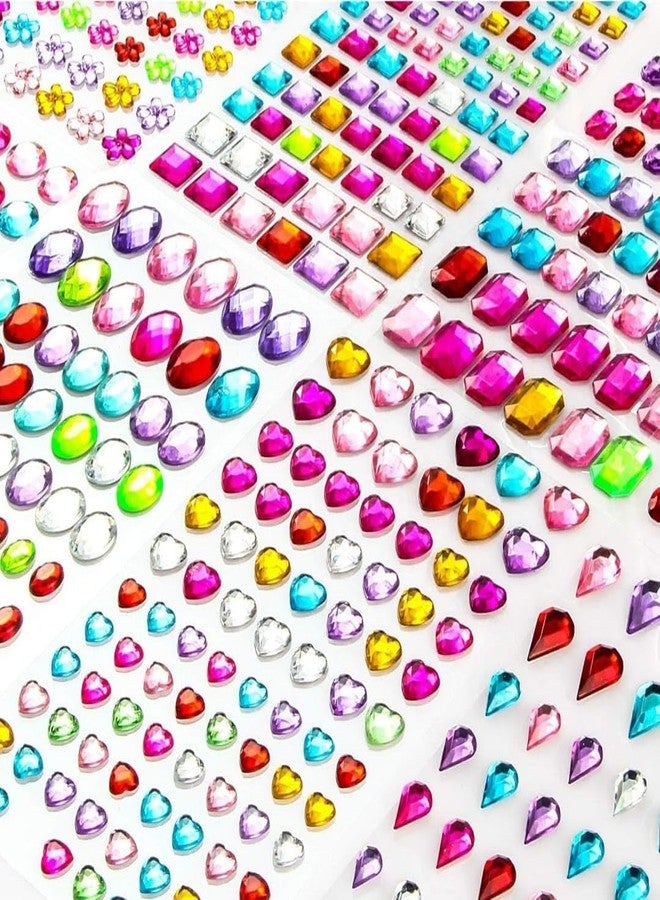 Heart, Round, Flower Shape Stickers Rhinestones Acrylic Multicolor & Design Self Adhesive DIY Crafts (Pack of 3 Sheet) - Image 3