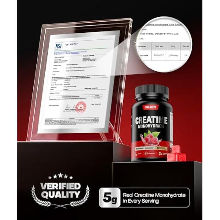 Dr.Bio Instant Boost Creatine Monohydrate Gummies, Complex Creatine with Real 5000mg Creatine, L-Taurine, B12, Mg & K, Pre-Workout Creatine for Women & Men to Support Energy, Muscle, Recovery, 0 Sugar, Vegan - Image 4
