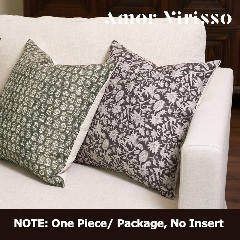 Amor Virisso Floral Throw Pillow Covers 24x24 Couch Pillows for Living Room Bed Block Print Decorative Accent Throw Pillow Covers Farmhouse Neutral Pillow Covers Sofa Pillows 1PC, Dark Brown - Image 4