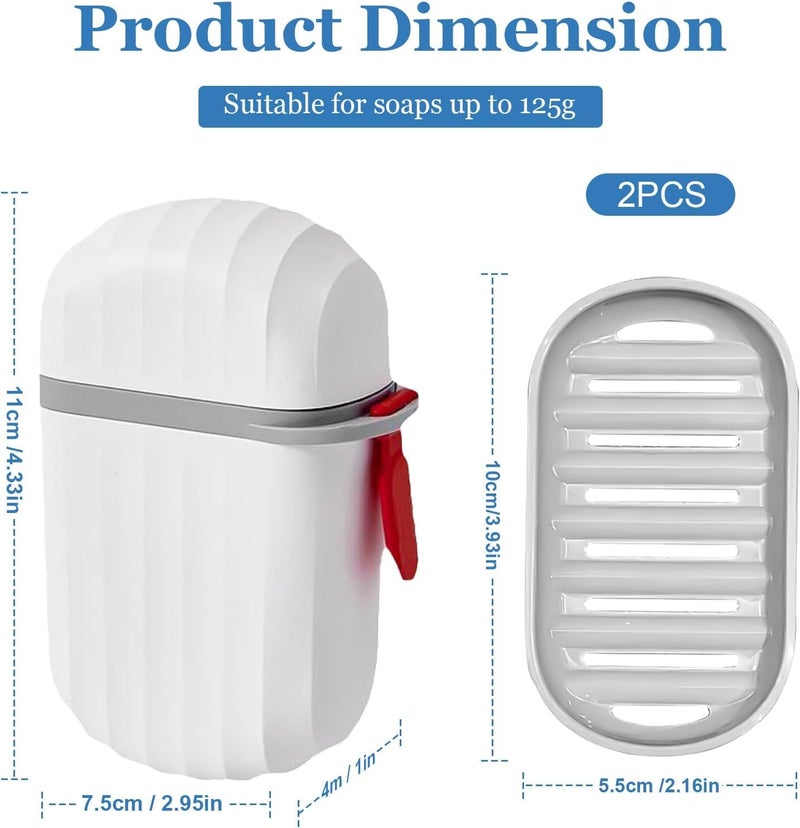 Styxon حامل صابون ستاكسون، صندوق صابون مع غطاء قفل محكم للسفر والتخييم حاوية مانعة للتسرب لحامل الصابون في المنزل للاستحمام والحمام | عبوة 2 | أبيض - Image 2