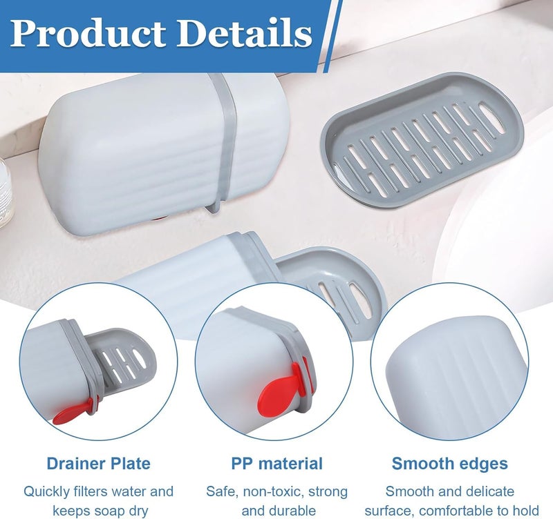 Styxon حامل صابون ستاكسون، صندوق صابون مع غطاء قفل محكم للسفر والتخييم حاوية مانعة للتسرب لحامل الصابون في المنزل للاستحمام والحمام | عبوة 2 | أبيض - Image 4