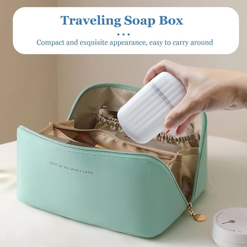 Styxon حامل صابون ستاكسون، صندوق صابون مع غطاء قفل محكم للسفر والتخييم حاوية مانعة للتسرب لحامل الصابون في المنزل للاستحمام والحمام | عبوة 2 | أبيض - Image 5