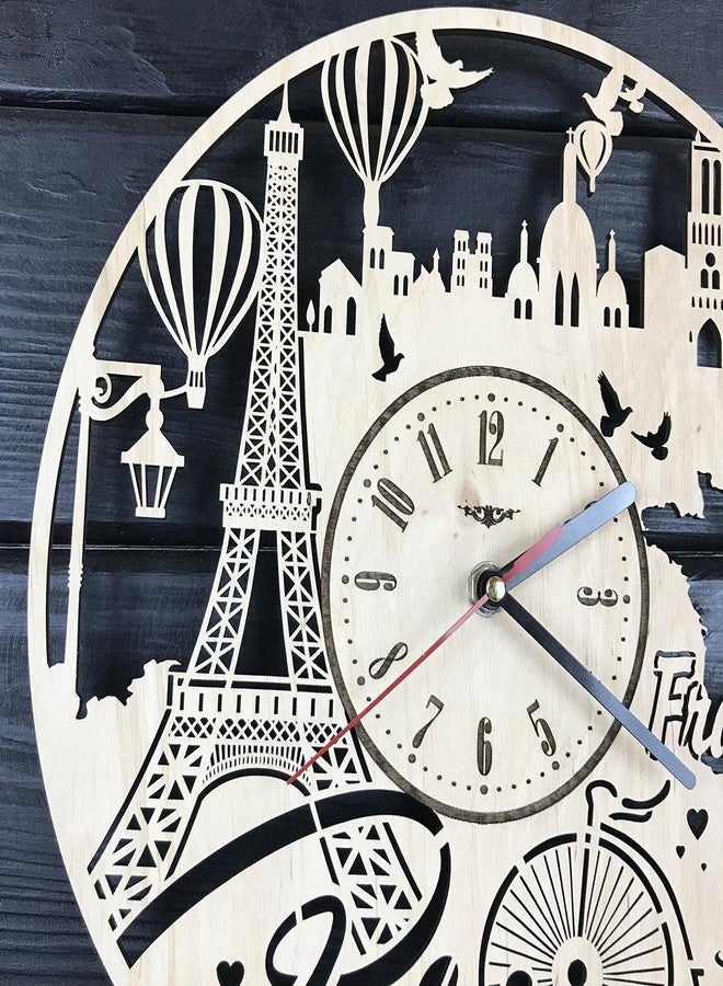 NABSTER Paris France Skyline Wall Clock Wood Room Home Decor Gifts Theme Romantic Office Business Christmas Anniversary Birthday Paris Clock - 12 Inch / 30 cm - Image 3