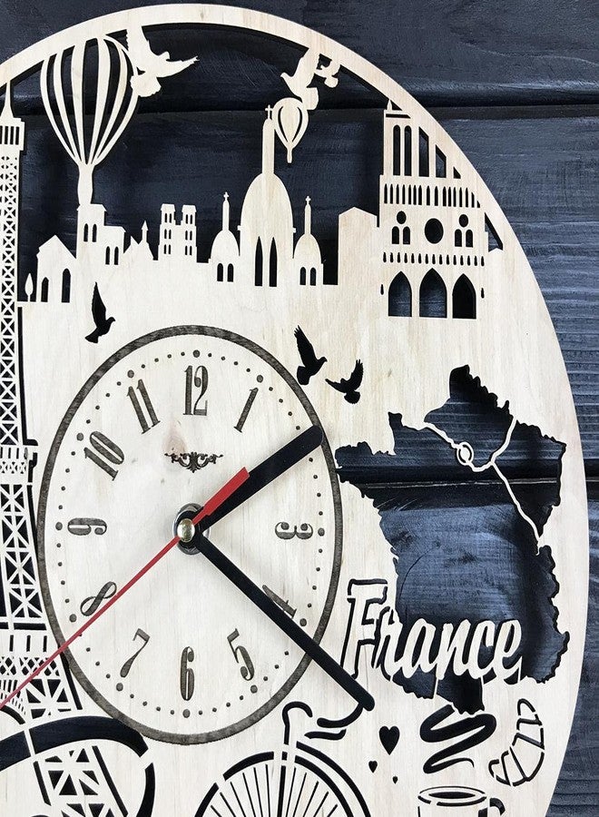 NABSTER Paris France Skyline Wall Clock Wood Room Home Decor Gifts Theme Romantic Office Business Christmas Anniversary Birthday Paris Clock - 12 Inch / 30 cm - Image 5