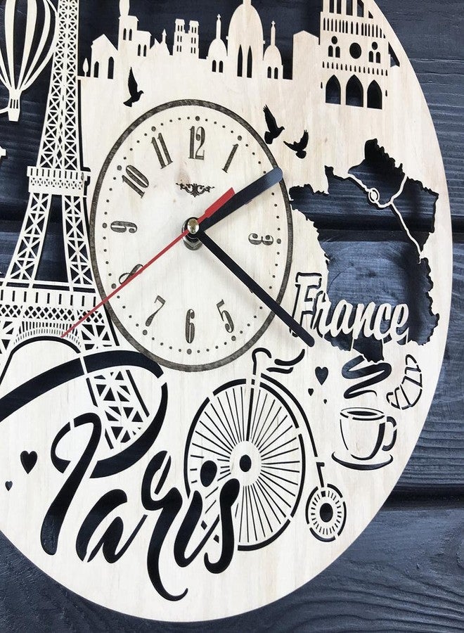 NABSTER Paris France Skyline Wall Clock Wood Room Home Decor Gifts Theme Romantic Office Business Christmas Anniversary Birthday Paris Clock - 12 Inch / 30 cm - Image 4
