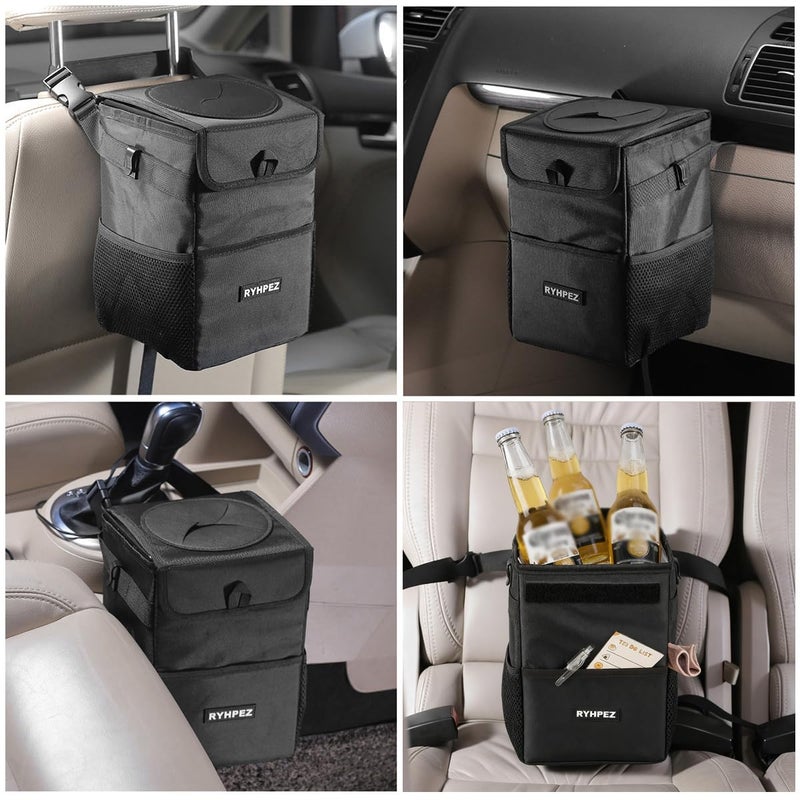 Ryhpez Car Trash Can with Lid - Leakproof Trash Bin Car Garbage Can, Collapsible Automotive Truck Organizer and Storage Bag Car Accessories for Women Men Road Trip Essentials - Image 2