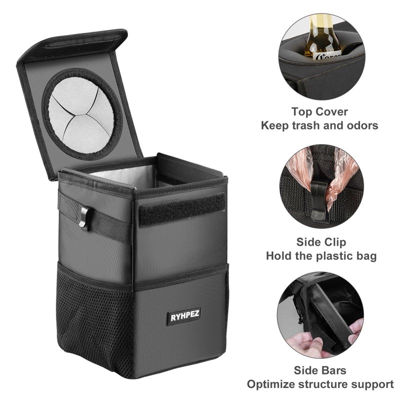 Ryhpez Car Trash Can with Lid - Leakproof Trash Bin Car Garbage Can, Collapsible Automotive Truck Organizer and Storage Bag Car Accessories for Women Men Road Trip Essentials - Image 3