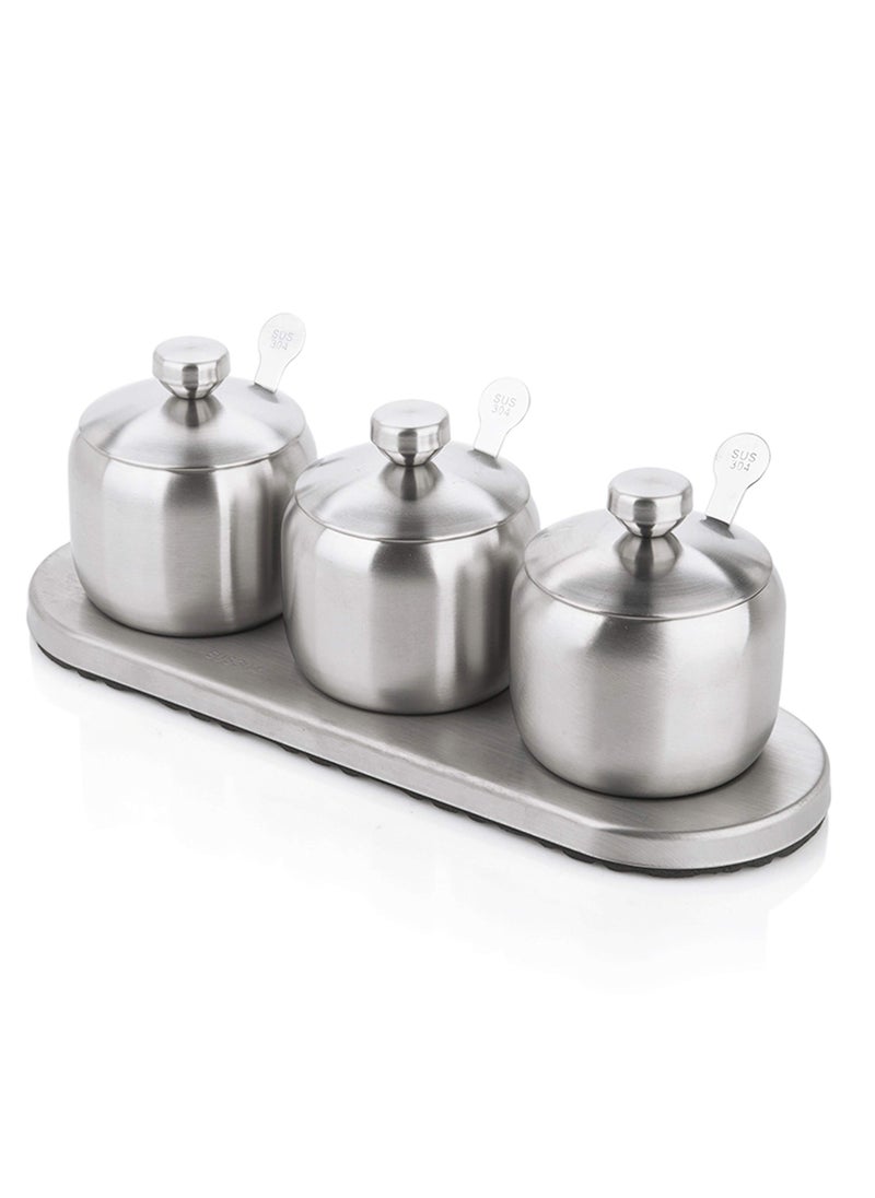 TENTA TENTA KITCHEN TENT TENTA KITCHEN 188 Stainless Steel Seasoning Containers Set Spice Jar Spice Rack Condiment Cruet Bottle Salt Pepper Sugar Storage Organizers with 3 Serving Spoons And Nonslip Base 