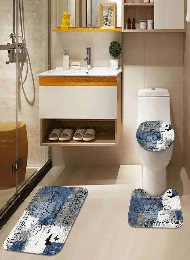 Tayney Family Home Motivational Shower Curtain Set with Toilet Lid Cover and Non-Slip Rugs for Bathroom, Blue Grey White Abstract Painting Art 4 Pcs Shower Curtain, Modern Bathroom Set with 12 Hooks - Image 3