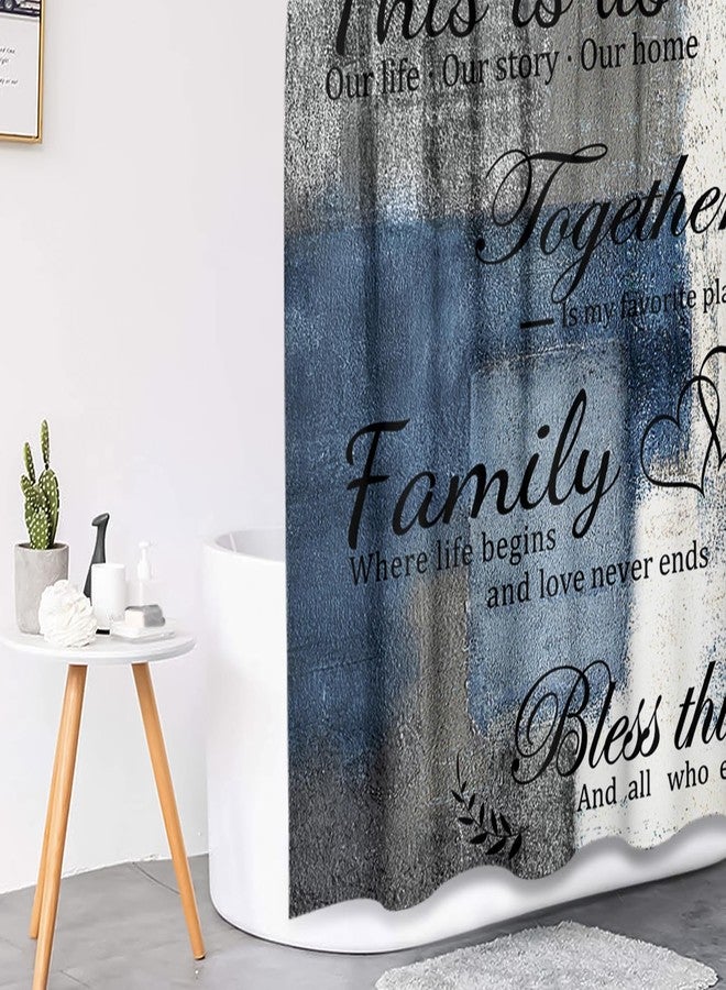 Tayney Family Home Motivational Shower Curtain Set with Toilet Lid Cover and Non-Slip Rugs for Bathroom, Blue Grey White Abstract Painting Art 4 Pcs Shower Curtain, Modern Bathroom Set with 12 Hooks - Image 4