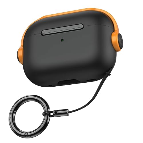 NEWTECHNO Antilost Lid Case Cover Shell for Airpods pro 2| Full Protection Case Cover with Lanyard Compatible for Airpods pro Gen-2 with carabaner-Yellow-Black - Image 1