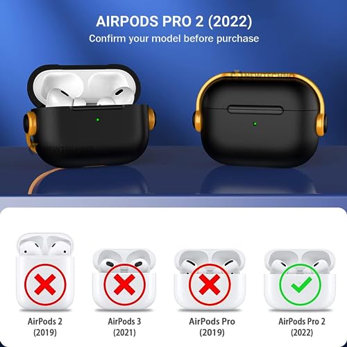 NEWTECHNO Antilost Lid Case Cover Shell for Airpods pro 2| Full Protection Case Cover with Lanyard Compatible for Airpods pro Gen-2 with carabaner-Yellow-Black - Image 3