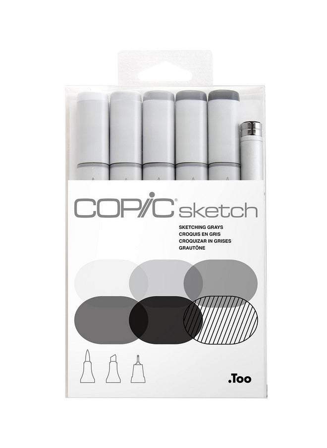 COPIC - Sketch Alcohol Marker 5 Colors + Multiliner Sp Set, Sketching Grays - Image 1