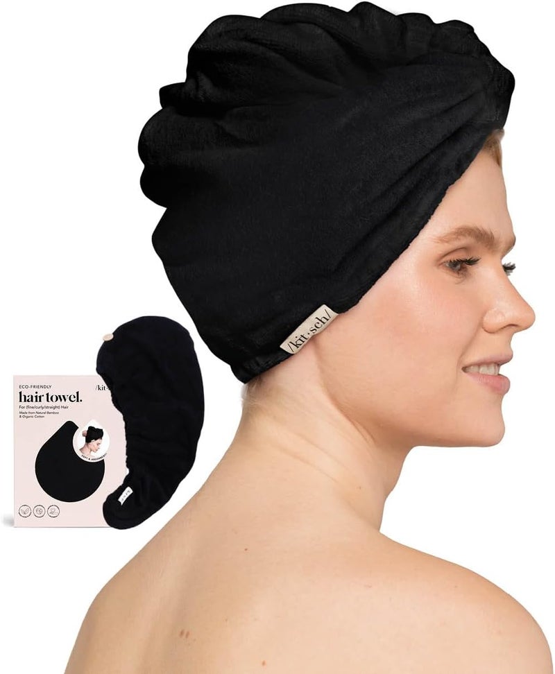 Kitsch Kitsch Microfiber Hair Towel Wrap for Women  Microfiber Towel Super Absorbent Quick Dry AntiFrizz  for Long and Short Hairs Turbans for Women Hair Wrap  Black