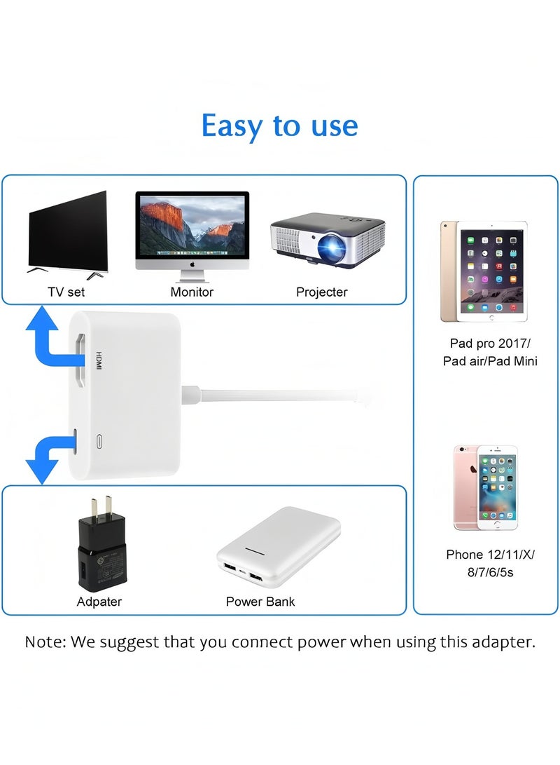 general محول HDMI لجهاز iPhone إلى التلفاز iPad إلى HDMI 1080P HD محول AV رقمي (لا حاجة للطاقة) مزامنة الفيديو والصوت موصل الشاشة متوافق مع iPhone 14/13/12/11/X/8/iPad/ إلى HDTV جهاز عرض الشاشة - Image 4
