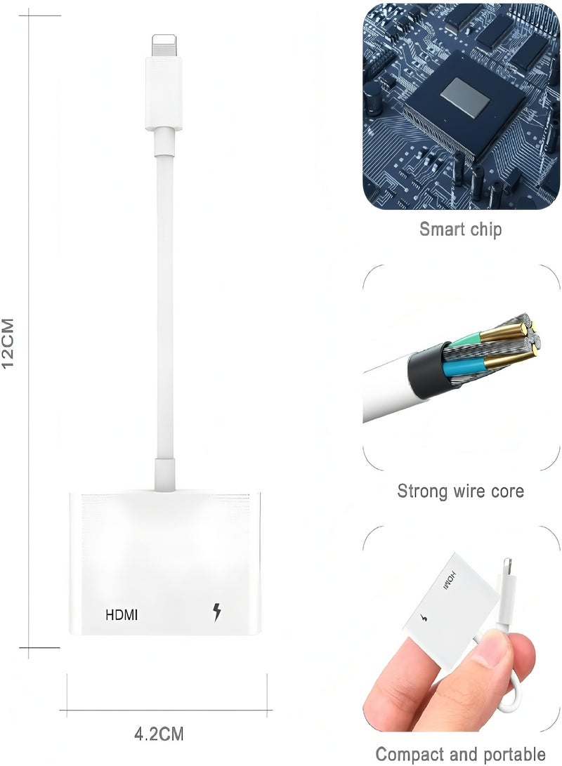 general محول HDMI لجهاز iPhone إلى التلفاز iPad إلى HDMI 1080P HD محول AV رقمي (لا حاجة للطاقة) مزامنة الفيديو والصوت موصل الشاشة متوافق مع iPhone 14/13/12/11/X/8/iPad/ إلى HDTV جهاز عرض الشاشة - Image 2