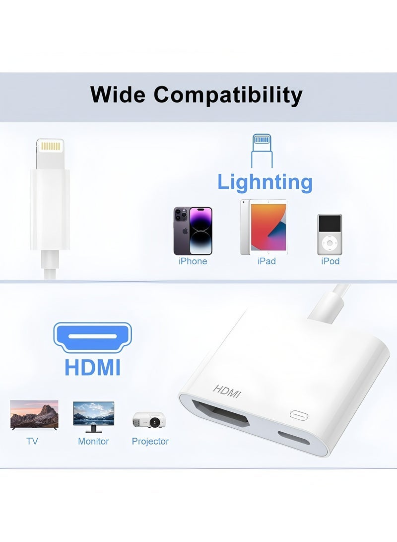 general محول HDMI لجهاز iPhone إلى التلفاز iPad إلى HDMI 1080P HD محول AV رقمي (لا حاجة للطاقة) مزامنة الفيديو والصوت موصل الشاشة متوافق مع iPhone 14/13/12/11/X/8/iPad/ إلى HDTV جهاز عرض الشاشة - Image 3