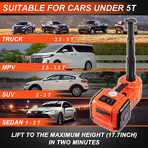 E-HEELP Electric Car Jack Kit 5Ton 12V Hydraulic Car Jack Lift (Lifting Range: 6.1~17.7 inch) with Electric Impact Wrench for SUV MPV Sedan Truck Change Tires Garage Repair - Image 2