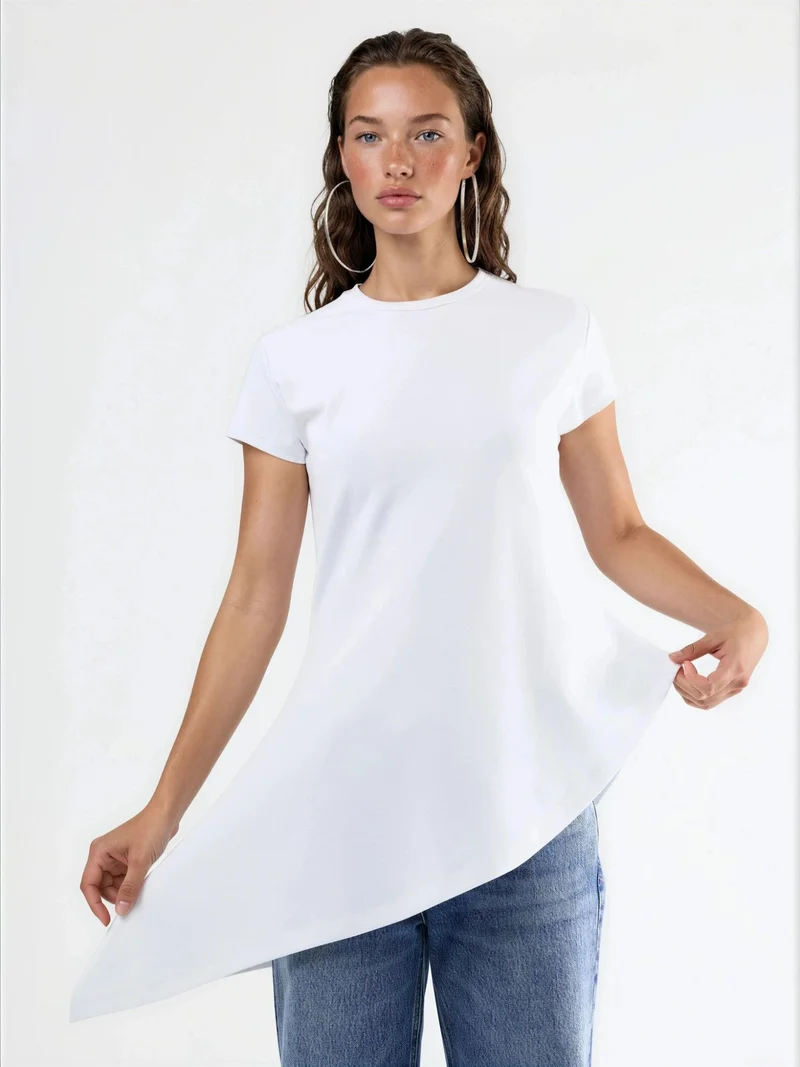 Busem White BUSEM Asymmetrical Short Sleeve Crew Neck T-Shirt for Women | Best Price UAE