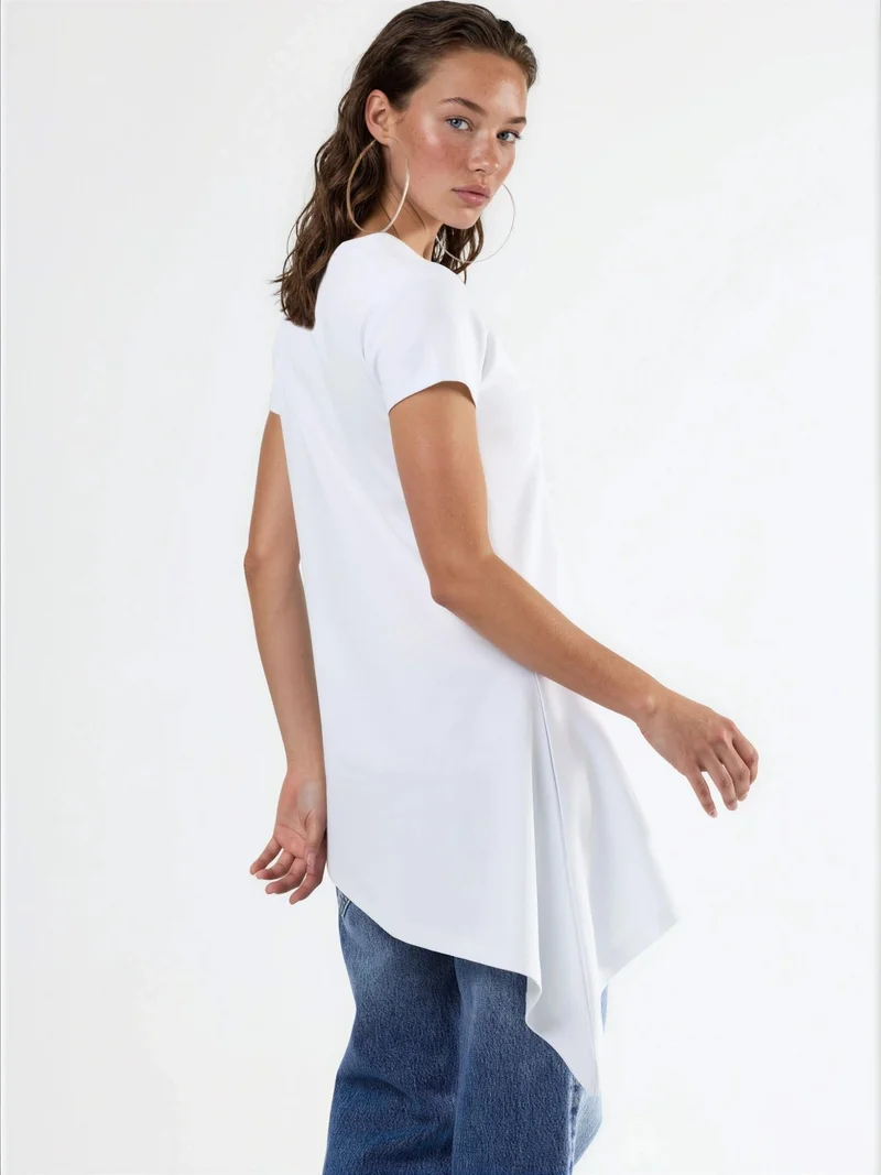 Busem White BUSEM Asymmetrical Short Sleeve Crew Neck T-Shirt for Women | Best Price UAE