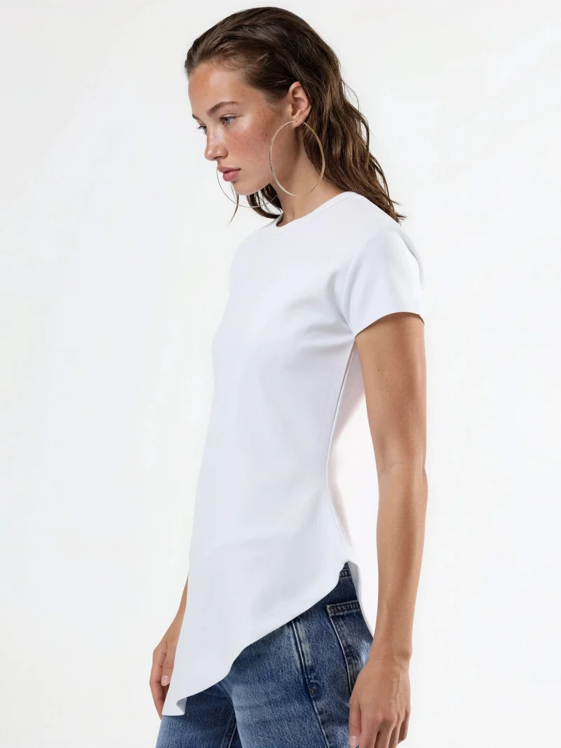 Busem White BUSEM Asymmetrical Short Sleeve Crew Neck T-Shirt for Women | Best Price UAE