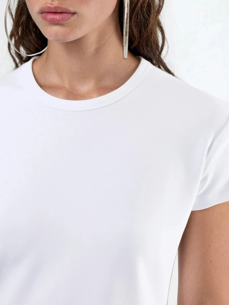 Busem White BUSEM Asymmetrical Short Sleeve Crew Neck T-Shirt for Women | Best Price UAE
