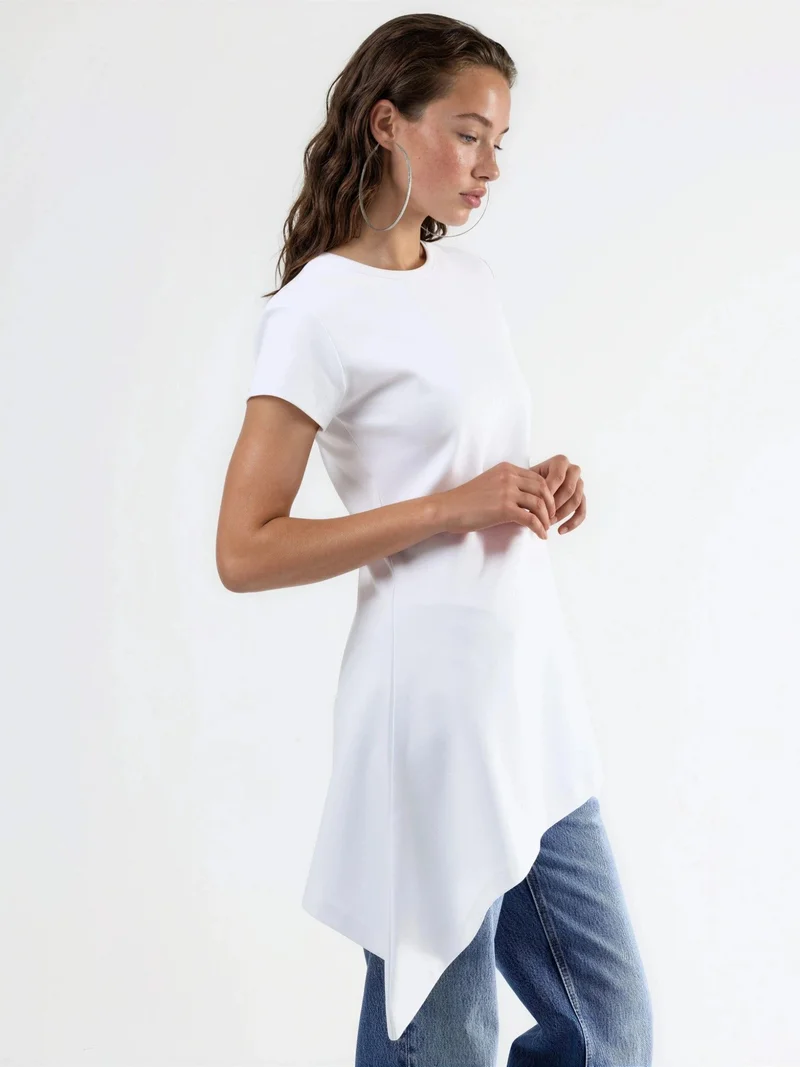 Busem White BUSEM Asymmetrical Short Sleeve Crew Neck T-Shirt for Women | Best Price UAE