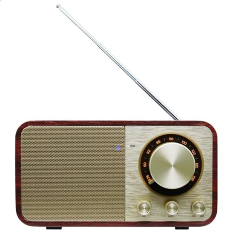 راديو FM مع مكبر صوت بلوتوث قديم يعمل بتقنية البلوتوث مع وظيفة مشغل موسيقى ذاكرة SD/USB، بث لاسلكي من الهاتف الذكي، تشغيل لمدة 10 ساعات - Image 1