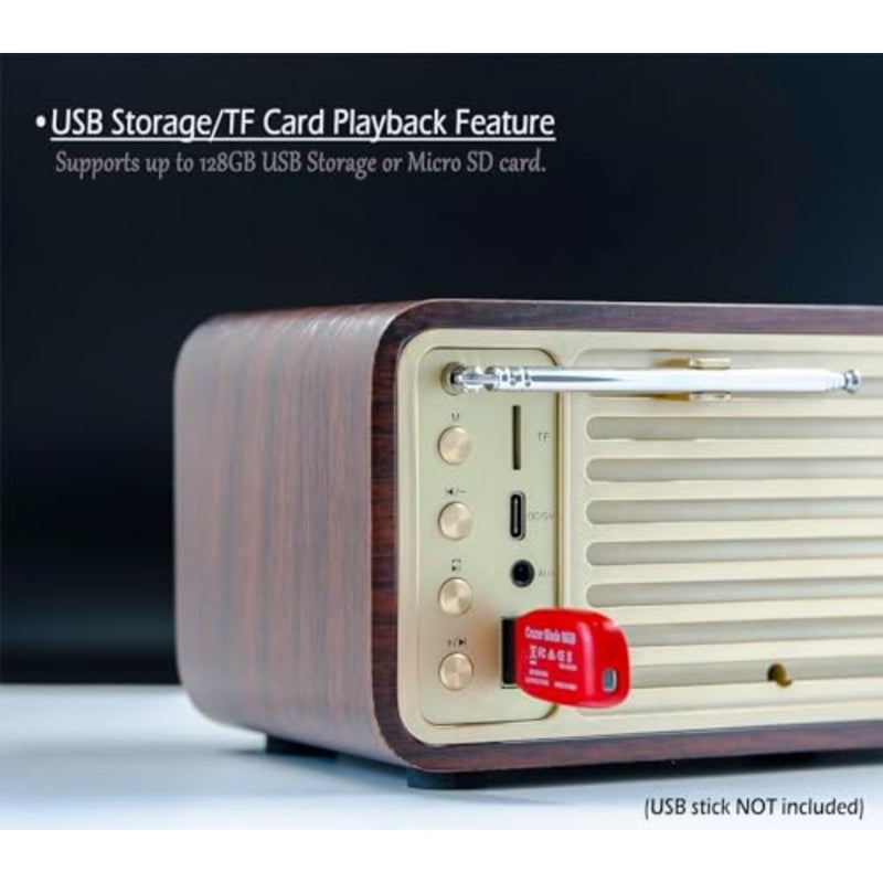راديو FM مع مكبر صوت بلوتوث قديم يعمل بتقنية البلوتوث مع وظيفة مشغل موسيقى ذاكرة SD/USB، بث لاسلكي من الهاتف الذكي، تشغيل لمدة 10 ساعات - Image 4