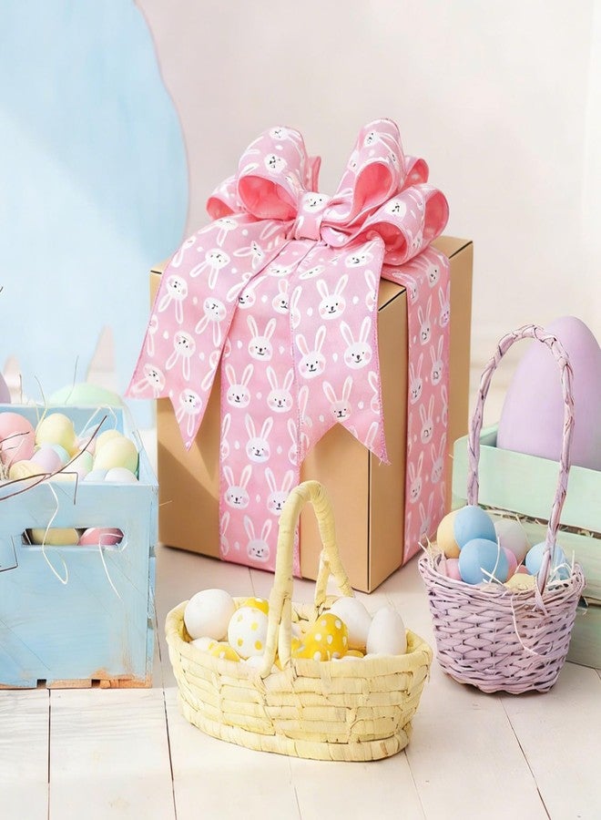 ATJUMP 4 Rolls 20 Yards Easter Pastel Wired Edge Ribbon 2.5 Inch - Bunny Carrot Plaid Polka Dot Ribbons for Crafts Wreaths Bows Gift Wrapping Decor - Image 3