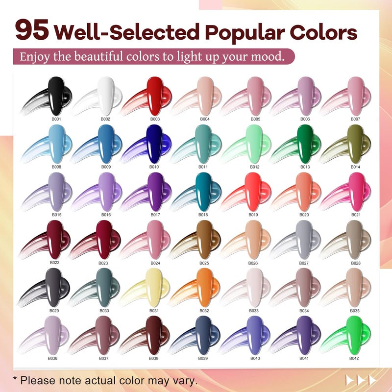 JODSONE 100 Bottles of Gel Nail Polish Kit with U V Led Light 95 Multiple Glossy Glitter Colors Mint Green Light Pink Nail Gel Base Coat Glossy and Matte Top Coat - Image 2