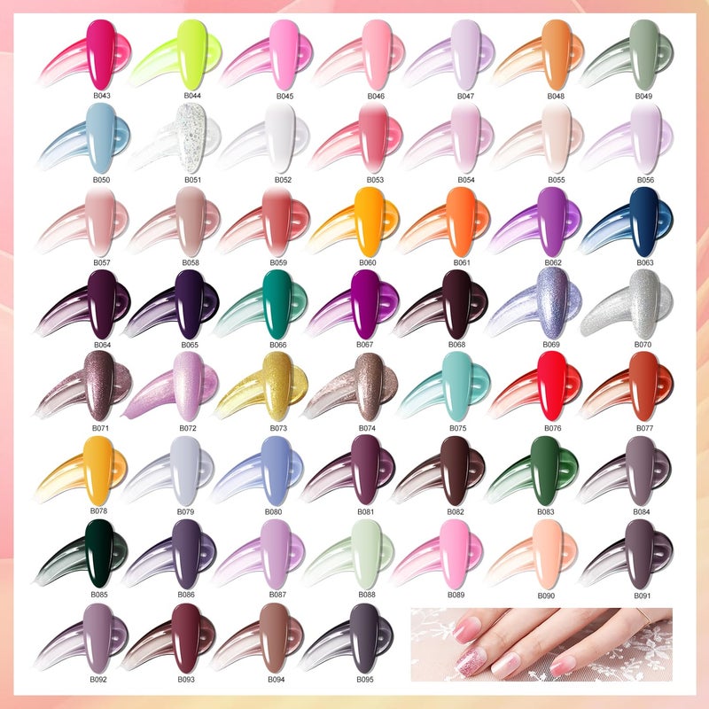 JODSONE 100 Bottles of Gel Nail Polish Kit with U V Led Light 95 Multiple Glossy Glitter Colors Mint Green Light Pink Nail Gel Base Coat Glossy and Matte Top Coat - Image 3
