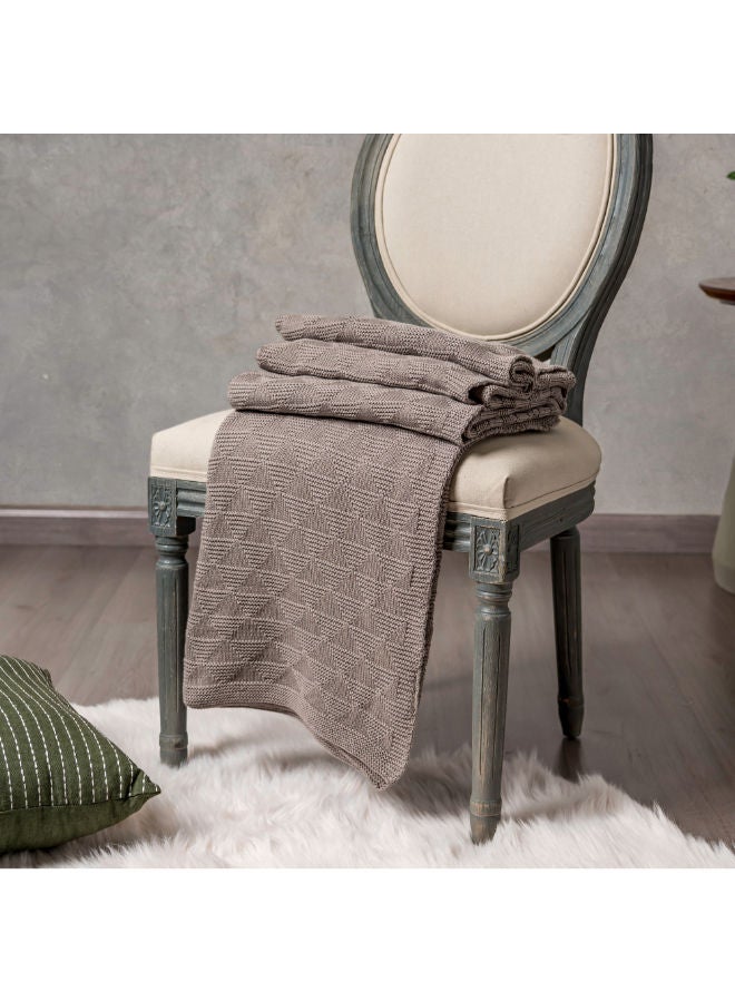 Cottage 100% Cotton Knitted Throw Palewshiper 130X170 Cm - Conjoining Triangles