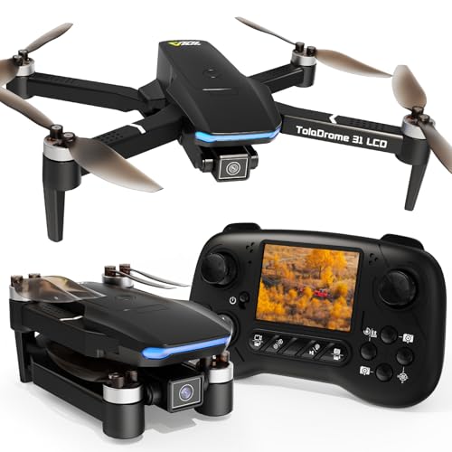Toladrone TD31LCD Drone with Camera for Adults Drones with LCD Screen Remote Control Realtime Transmission Brushless Motor Fine Tuning Function Headless Mode Foldable Drone for Beginners