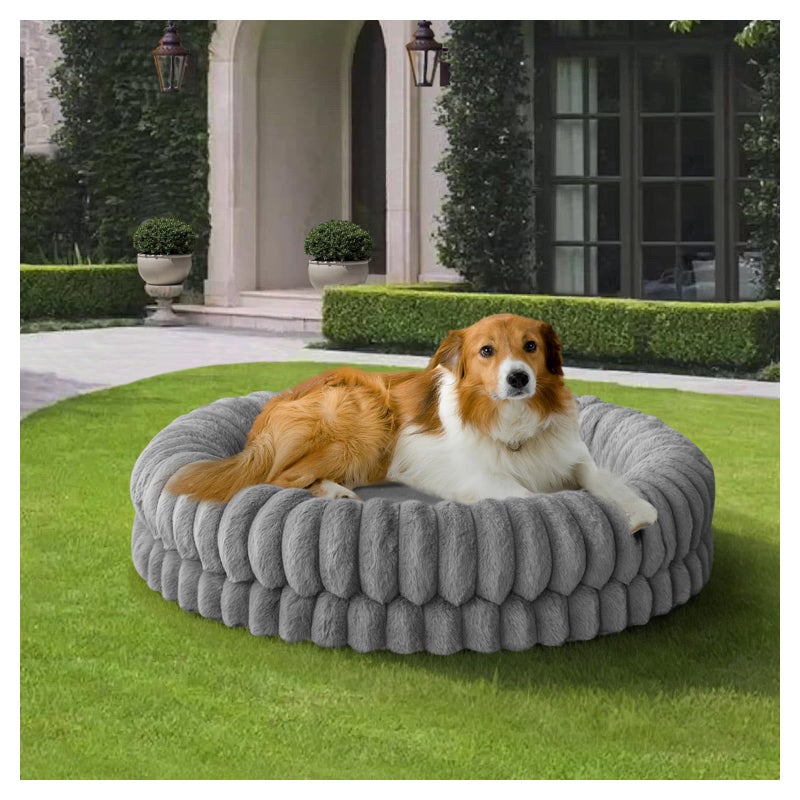 BALANCE Luxury Donut Dog Bed 36 Inches Round Dog Beds Large Sized Dogs Washable Orthopedic Calming Dogs Bed for Pets with AntiSlip Bottom Gray - Image 2