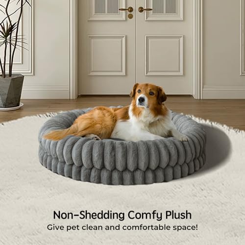 BALANCE Luxury Donut Dog Bed 36 Inches Round Dog Beds Large Sized Dogs Washable Orthopedic Calming Dogs Bed for Pets with AntiSlip Bottom Gray - Image 3