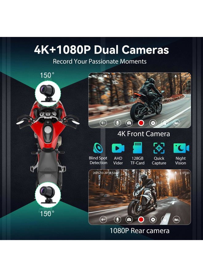 fuyuadas Wireless Motorcycle Apple Carplay & Android Auto,7 Inch Touchscreen with AHD Dual Dash Cam,Siri & Google Assistant, Anti-Glare/Bluetooth 5.2/ GPS Navigation/Remote Control/TMPS / IP69K Waterproof - Image 3