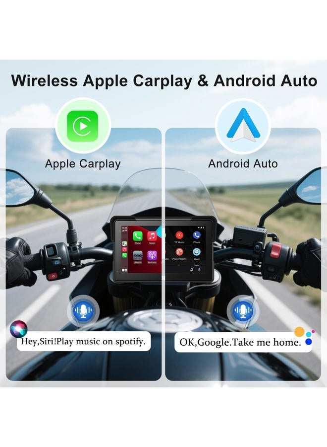 fuyuadas Wireless Motorcycle Apple Carplay & Android Auto,7 Inch Touchscreen with AHD Dual Dash Cam,Siri & Google Assistant, Anti-Glare/Bluetooth 5.2/ GPS Navigation/Remote Control/TMPS / IP69K Waterproof - Image 5