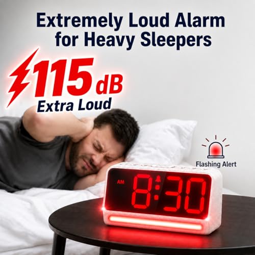 REACHER Extra Loud Alarm Clock for Heavy Sleepers Adults 5 Extremely Loud Wake Up Sounds Kids Alarm Clock for Teens Boys Bedrooms LED Digital Display 7 Color Night Light Dimmer Bedside - Image 3
