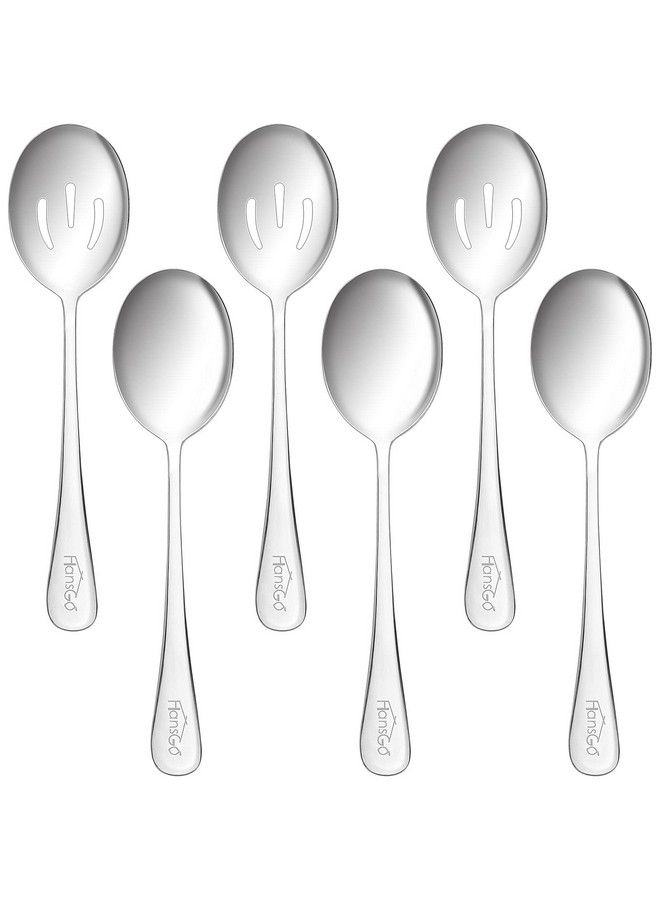 HansGo 6Pcs Serving Spoons Including 3 Stainless Steel Serving Spoons And 3 Slotted Spoons Large Serving Utensil For Wedding Party Family Dinners - Image 1