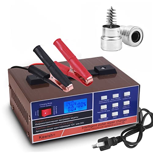 Kawish Full Automatic Car Battery Charger 12V/10A | 24V/7.5A Intelligent Pulse Repair Battery Charger Truck Motorcycle Charger with Terminal Clean Brush for Automotive,Boat,Motorcycle - Image 1