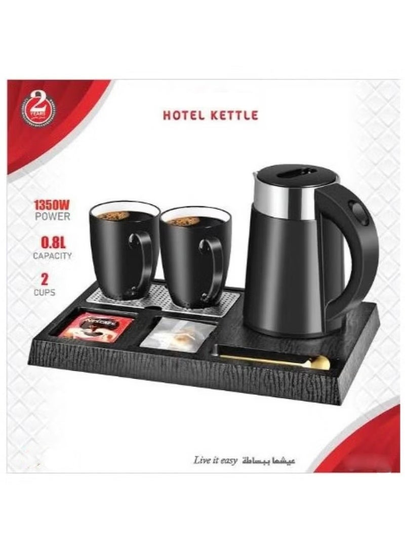 LC Hotel Kettle Set 0.8L 1350W with Tray and 2 Mugs - Image 1