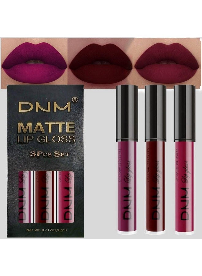 evpct Dnm 3Pcs Dark Red Purple Plum Matte Liquid Lipstick Lip Stain Sets For Women Matte+Lipstick Dark Maroon Long Lasting Permanent Lipstick 24 Hr Hours Magic Lipstick 24 Hours Original Waterproof - Image 1