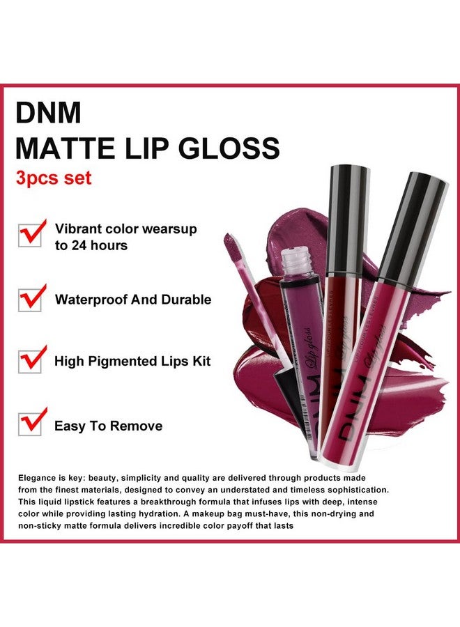 evpct Dnm 3Pcs Dark Red Purple Plum Matte Liquid Lipstick Lip Stain Sets For Women Matte+Lipstick Dark Maroon Long Lasting Permanent Lipstick 24 Hr Hours Magic Lipstick 24 Hours Original Waterproof - Image 2