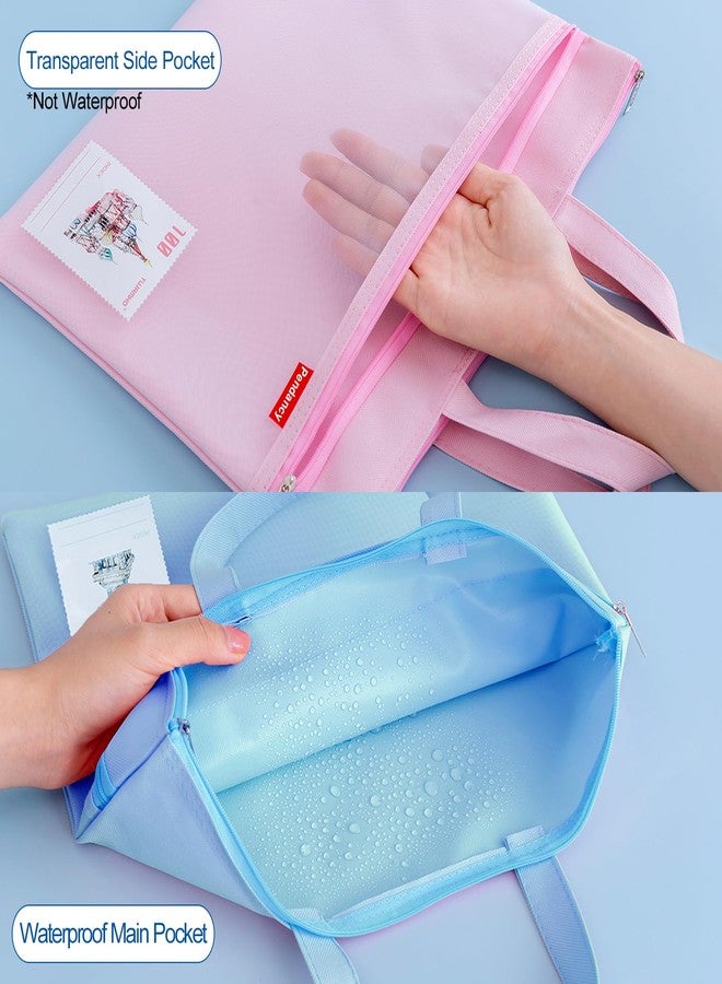 Pendancy Mesh Zipper Pouch 11x13.7 in, 2 pcs Large Double Pocket Waterproof File Bag with Handle, A4 Size Foldable Document Storage for Puzzle Project/Cross Stitch/Travel/Office（Blue Pink） - Image 3