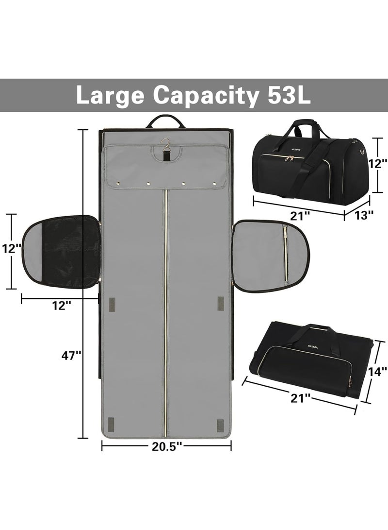 Zikra Garment Bags for Travel, Convertible Garment Bag with Detachable Hanging Suit Bag, Carry on Travel Duffel Bag with Shoulder and Backpack Straps, Luggage Dress Bag for Men, Women, Black - Image 2