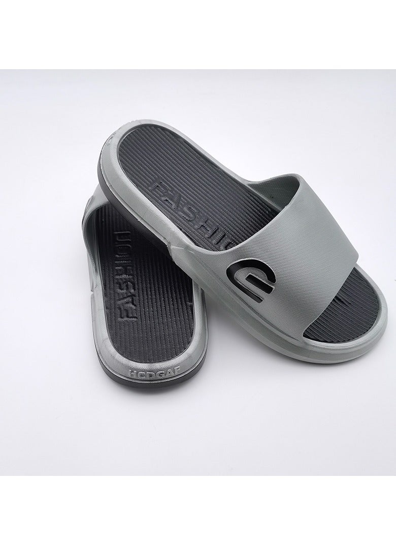 Aethvive Men Grey Black Two Tone  EVA Sport Slide Slippers, Side Buckle Decor Anti Slip Waterproof Cushioned Summer Slides For Shower Beach Gym Home Outdoor Daily Wear - Image 2