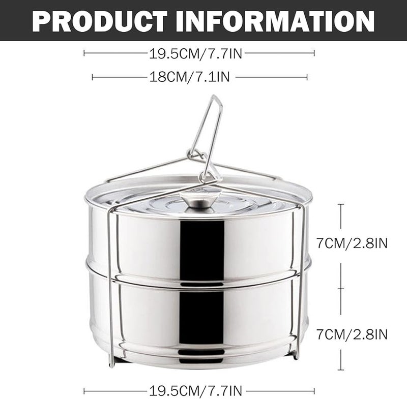 وعاء بخار فولاذي مقاوم للصدأ قابل للتركيب من طبقتين مع غطاء، سعة كبيرة للخضروات والشوربات والمأكولات البحرية - Image 4