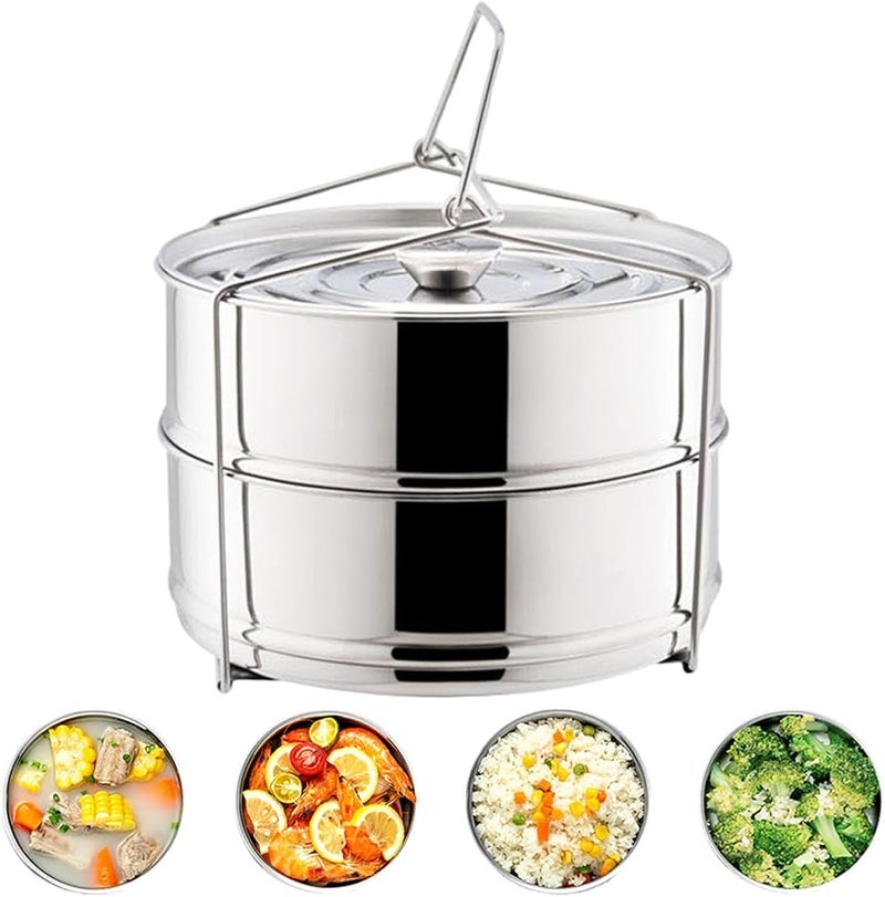 وعاء بخار فولاذي مقاوم للصدأ قابل للتركيب من طبقتين مع غطاء، سعة كبيرة للخضروات والشوربات والمأكولات البحرية - Image 5